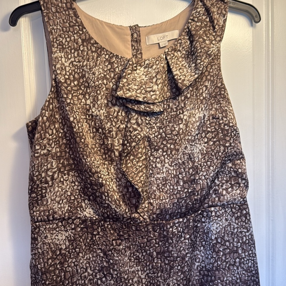 LOFT Brown Tan Sheath Dress Sleeveless Scoop Neck - Picture 4 of 7